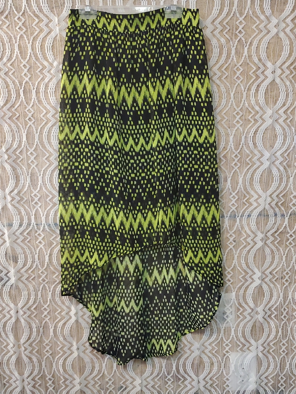 No Boundaries Neon Yellow and Black High-Low Pleated Skirt